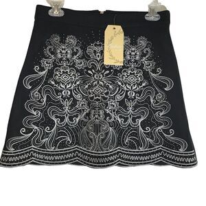Andree by Unit Beaded Embroidered Brushed Poly Spandex Skirt Scalloped Hemline